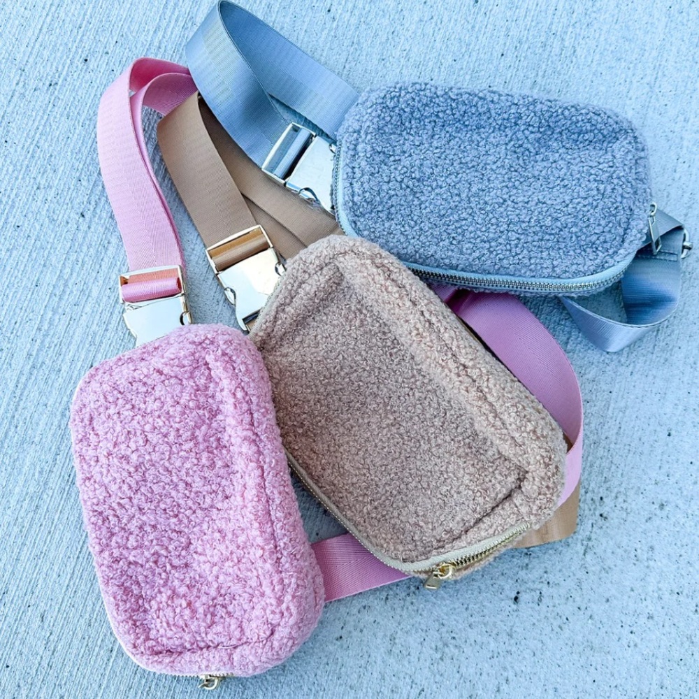Purple fuschia sherpa belt bag, Teddy belt bag NEW